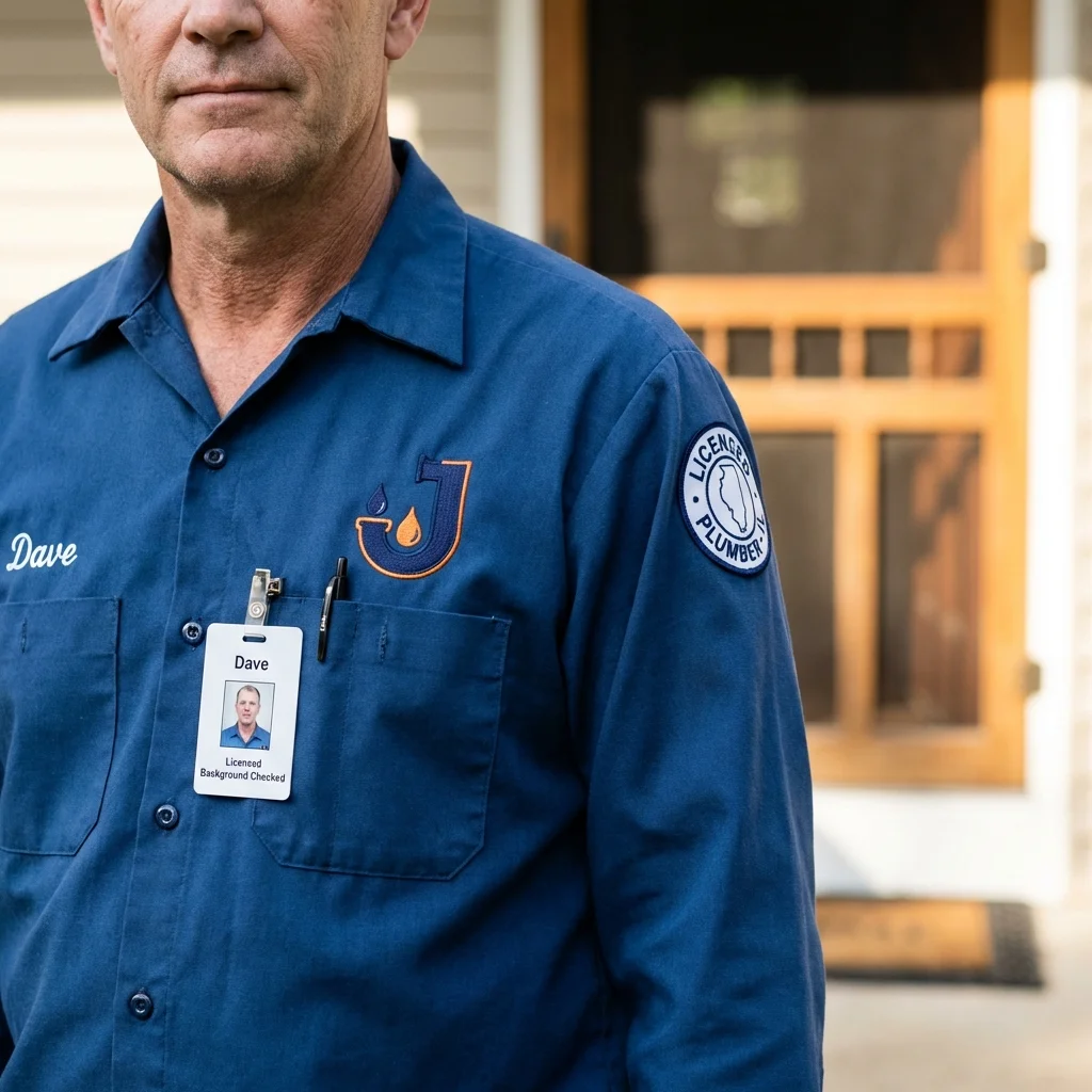Licensed plumber showing ID badge in El Paso, TX