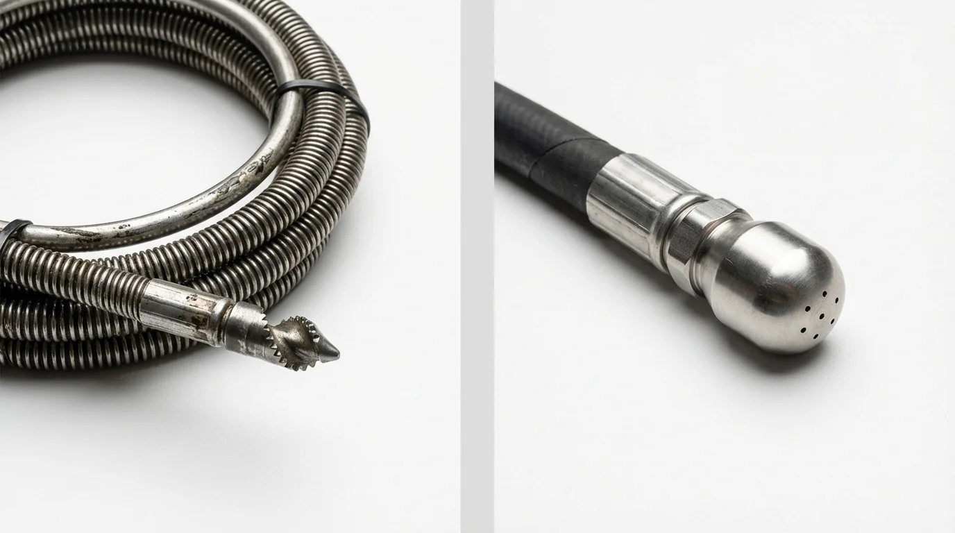 Drain snake cable and hydro jetting nozzle used for drain cleaning in El Paso, TX